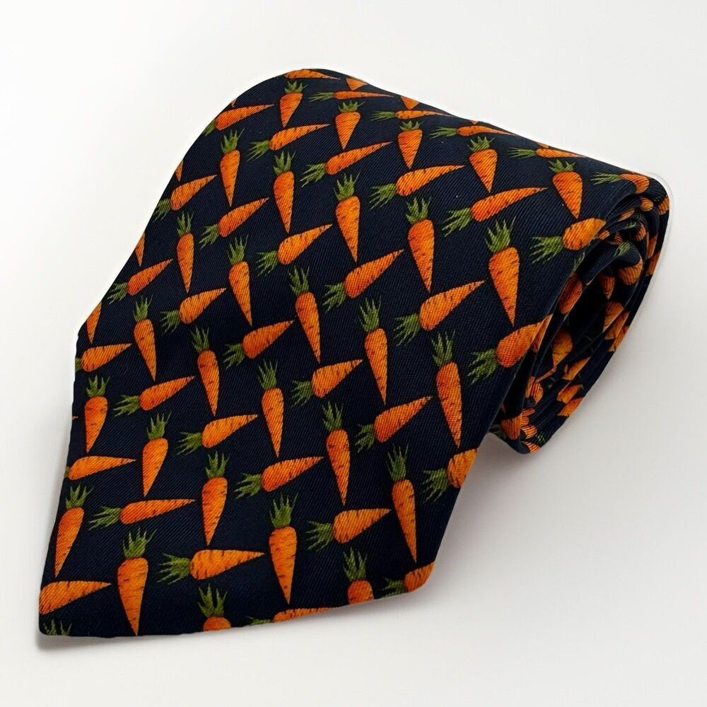 Anne Fairbanks Carrot Tie 100% Silk Novelty Necktie Easter Spring Garden